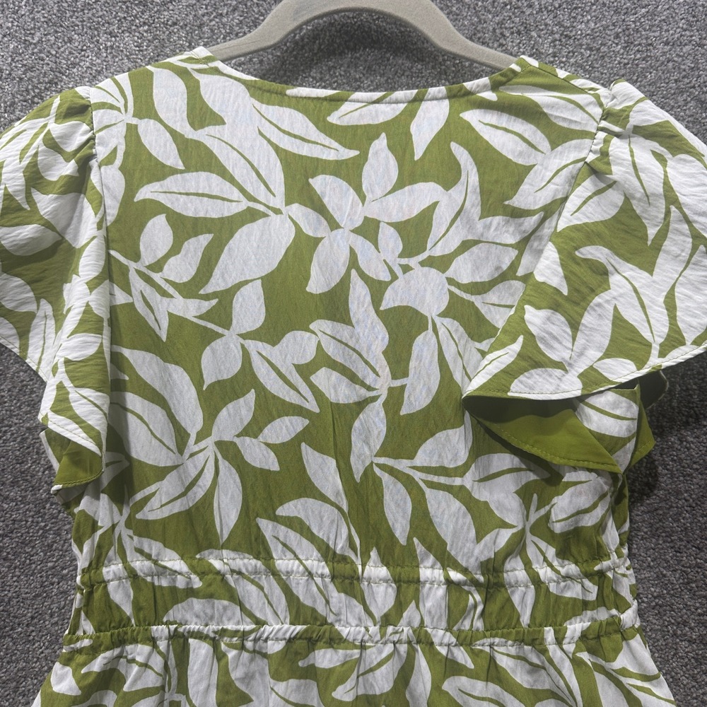 A New Day Mini Dress Women XS Green Floral Leaf Print Flutter Sleeve Sundress - Picture 9 of 12